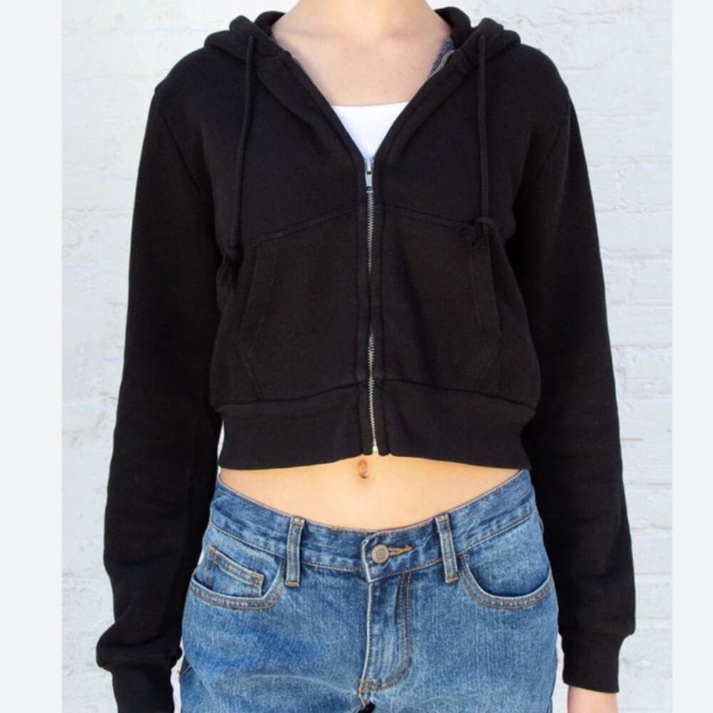 Brandy Melville John Galt Black CRYSTAL HOODIE one size